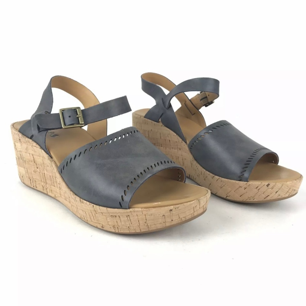 Korks by Kork Ease Womens Size 7.5 Gray Soft Leather Wedge Sandals EUC